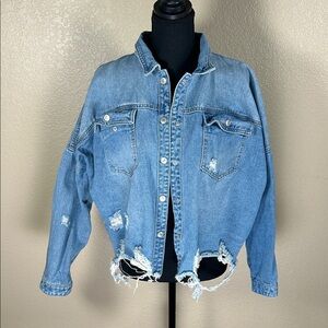 BBJ Los Angeles Blue Distressed Denim Jacket Size Large